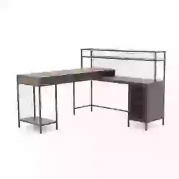 Black and Vintage Oak Effect L Shaped Desk